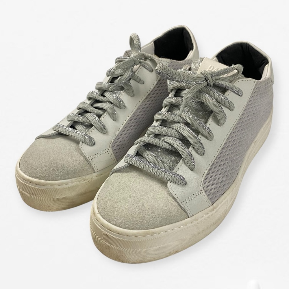 P448 Thea Low Top Platform Suede and woven Gray White Sneakers 39